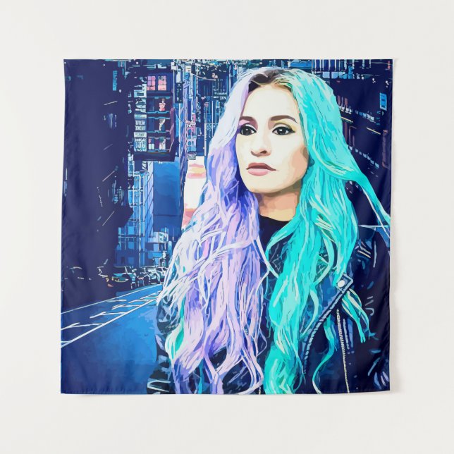 Tapiz Chica municipal Resumen de mujer arte digital surr (Anverso)