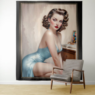 Tapiz Chica Pin-Up Elegante Belleza En Atuendo De Satén
