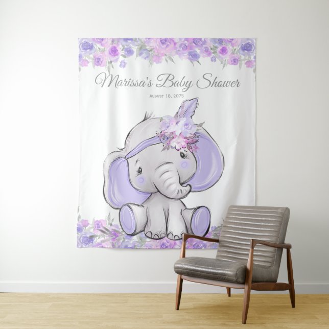 Tapiz Chica Purple Boho Elephant Baby Shower L Fondo (In situ)
