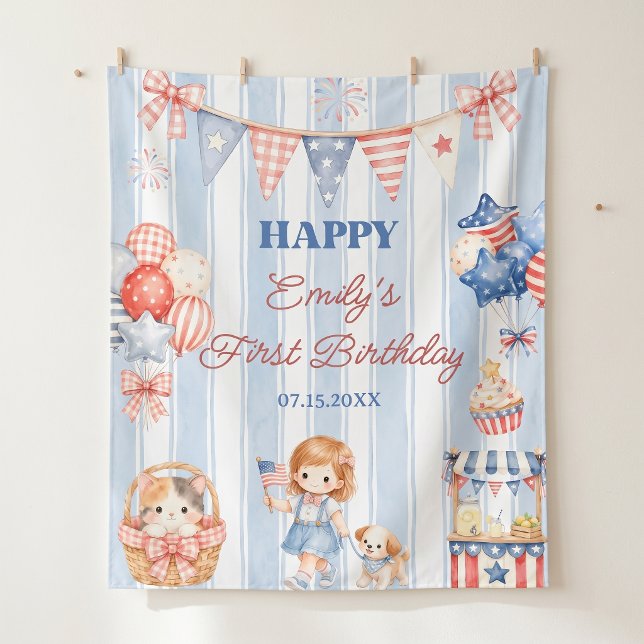 Tapiz Chica rayas americanas fiesta de cumpleaños (Subido por el creador)