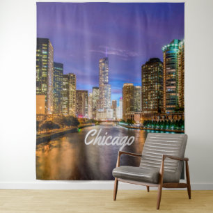 Tapiz Chicago Illinos City Por La Noche