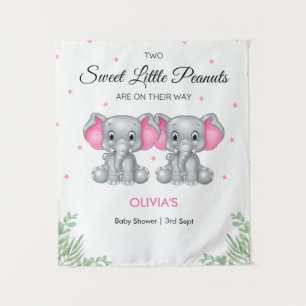 Tapiz Chicas gemelos Elephant Rosa con fondo Baby Shower