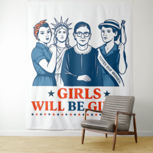 Tapiz Chicas serán Chicas Feminista Patriótica 4 de juli