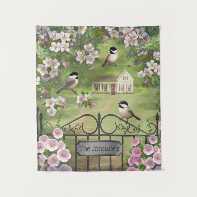 Tapiz Chickadees flaman granja victoriana (Anverso)