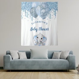 Tapiz Chico de Baby Shower elefante de purpurina azul cl