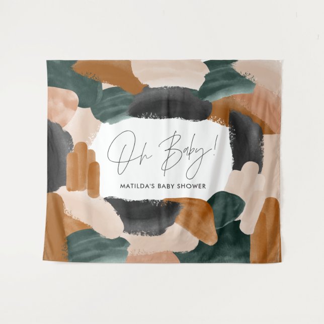 Tapiz Chico ducha de agua abstracta terracota verde (Anverso (horizontal))