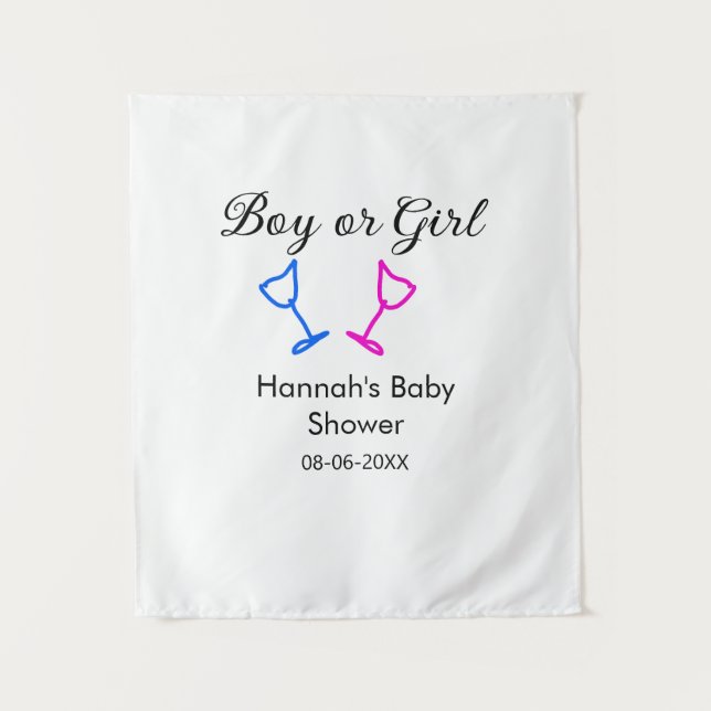 Tapiz Chico o chica ducha de bebé luz azul rosa fecha (Anverso)