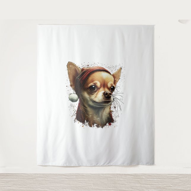 Tapiz Chihuahua Feliz Navidad X-Mas Tree Cute (Anverso)