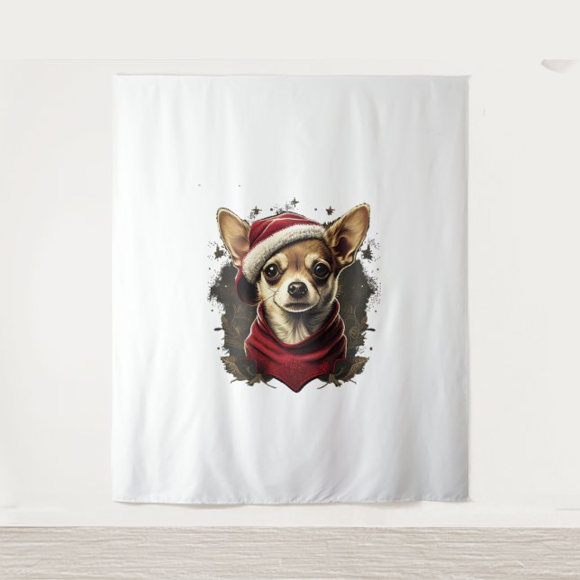 Tapiz Chihuahua Feliz Navidad X-Mas Tree Cute (Anverso)