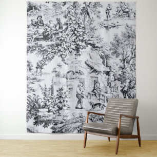 Tapiz Chinoiserie Black White Toile Estilo Rústico