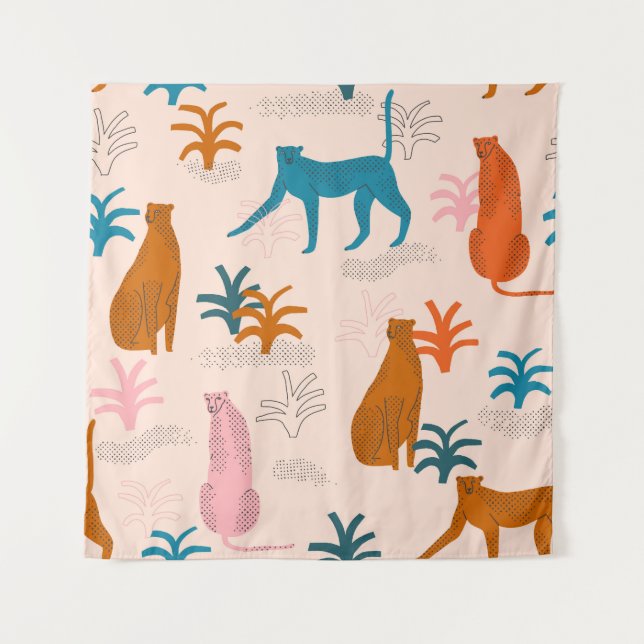 Tapiz Chita de la jungla: Patrón Tropical Funky. (Anverso)