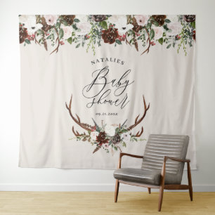 Tapiz Chorreado ciervo acuarela floral baby shower elega