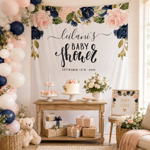 Tapiz Chorreo Floral de Navy Rosa para Baby Shower