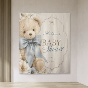 Tapiz Chorro de oso de peluche de lazo azul para baby sh