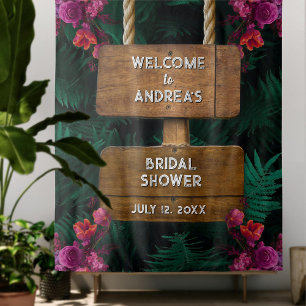 Tapiz Chorro Nupcial Botánico Verde Oscuro y Floral Rosa