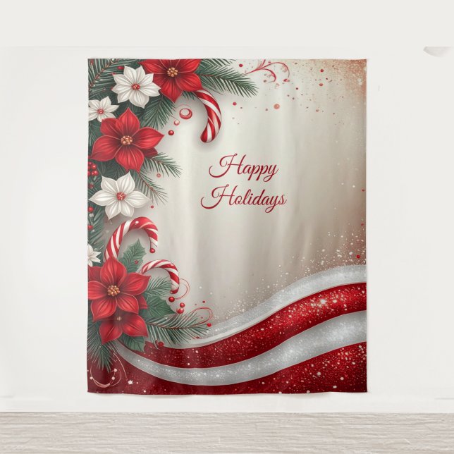 Tapiz Christmas Floral Candy Canes Holiday Backdrop (Anverso)