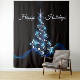 Tapiz Christmas Party Blue Tree Shiny Black Elegant