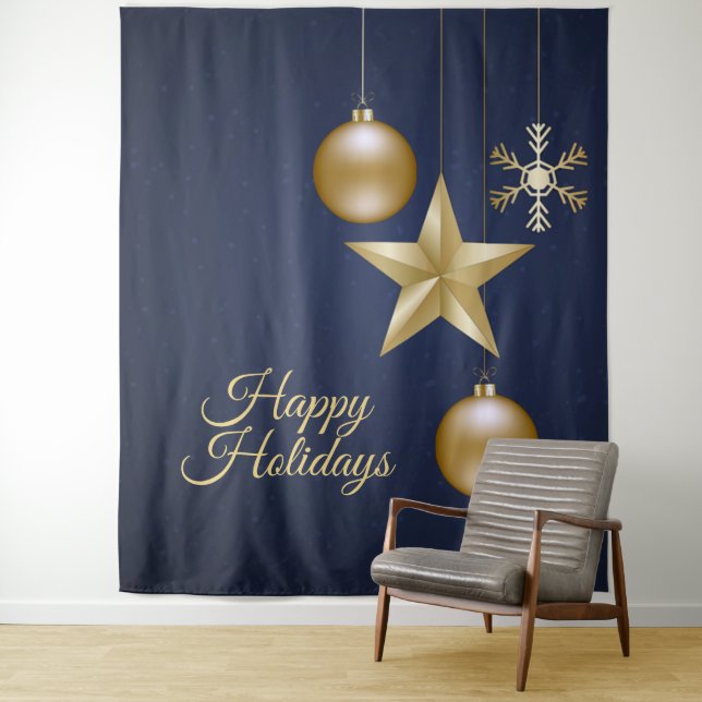 Tapiz Christmas Party Golden Ornament Navy Blue Elegant (In situ)