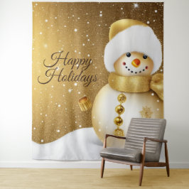 Tapiz Christmas Party Golden Snowman Snowflakes Holidays