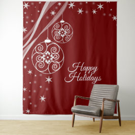 Tapiz Christmas Party White Ornaments Stars Red Elegant