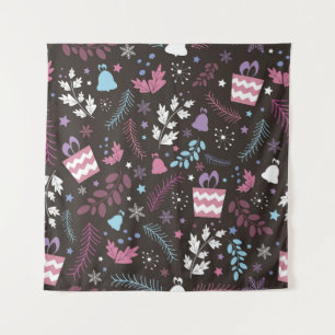 Tapiz Christmas seamless pattern with tree, snow, gift