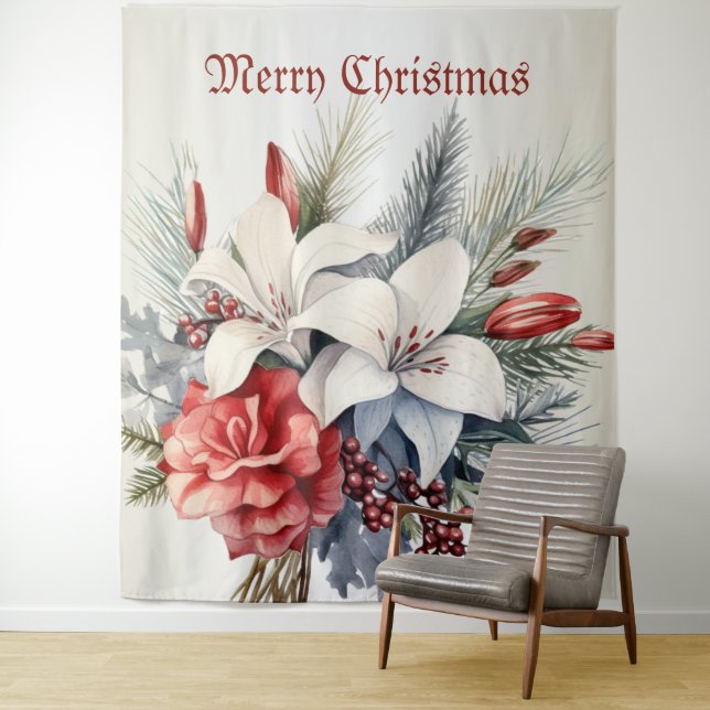 Tapiz Christmas White Red Flowers Holidays Elegant (In situ)