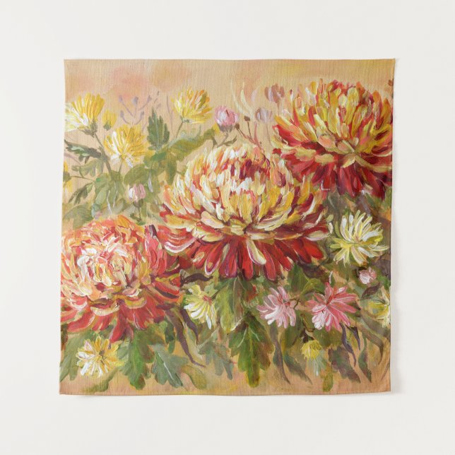 Tapiz Chrysanthemum Meadow: Pintura de mano acrílica. (Anverso)