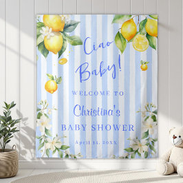 Tapiz Ciao Baby Blue Citrus Lemons Baby Shower Backdrop