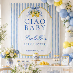 Tapiz Ciao Baby Blue Fondo para Baby Shower de Limón