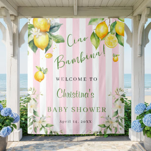 Tapiz Ciao Bambina Baby Shower Fondo de Limones Rosados