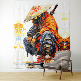 Tapiz Ciber Samurái Paleta Cuchillo Neon Naranja Impasto