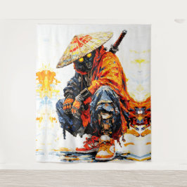 Tapiz Ciber Samurái Paleta Cuchillo Neon Naranja Impasto