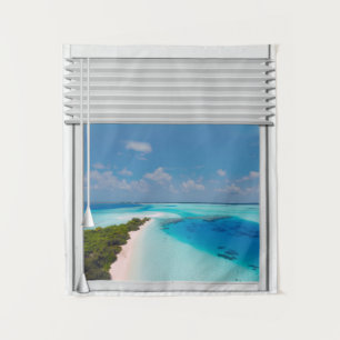 Tapiz Ciegas de ventanas falsas con vistas al mar tropic