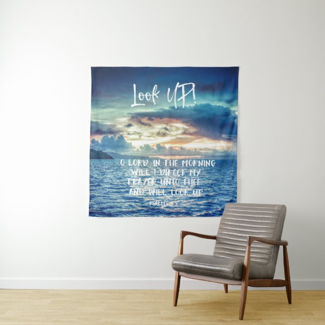Tapiz Cielos oceánicos con verso de la Biblia de Oración (In situ)