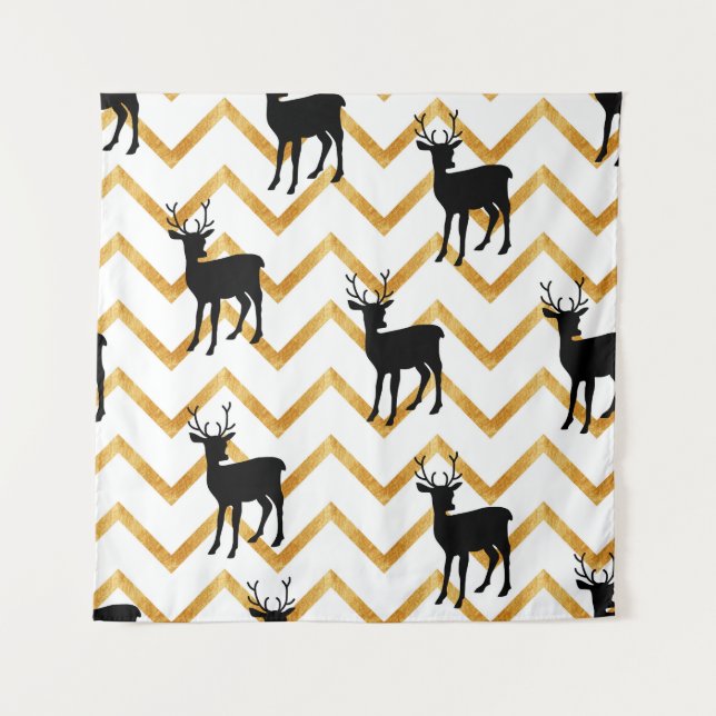 Tapiz Ciervo negro, patrón de textura dorada. (Anverso)