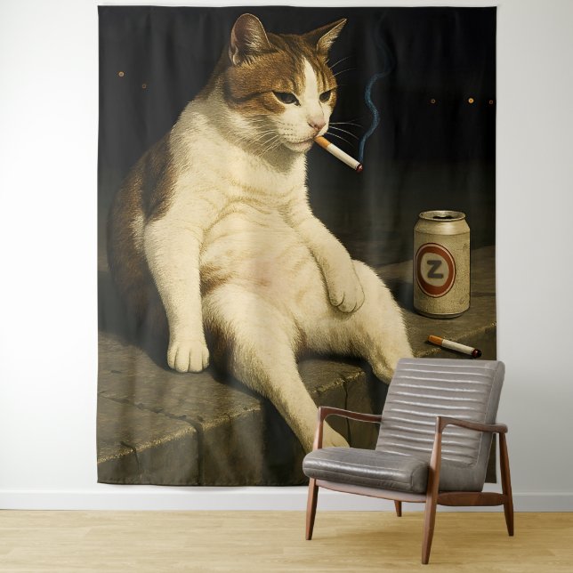 Tapiz Cigarette Kitten Funny Smoking Cat Gen Z Meme (In situ)