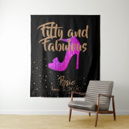 Tapiz Cincuenta y Fabuloso Texto Dorado Rosa Brillante F