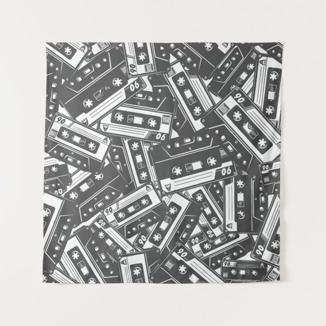 Tapiz Cinta Cassette: Patrón de cosecha monocromo (Anverso)