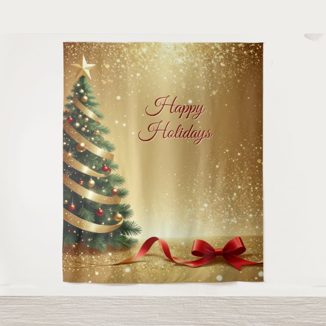 Tapiz Cintas de árbol de Navidad Telón de fondo de vacac (Anverso)