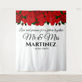 Tapiz Cintas de boda de Sr y Sra Rosas Rojas de Pasión F