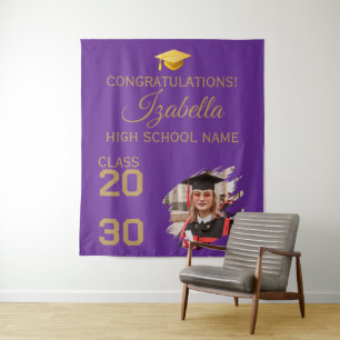 Tapiz Cintas de fiesta de graduación con guión dorado pú