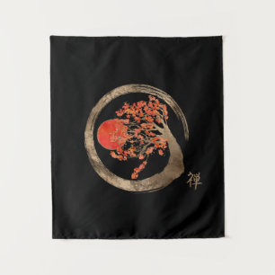 Tapiz Círculo de Enso del zen y árbol de oro de Sakura