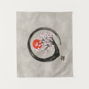 Tapiz Círculo de Enso del zen y árbol de Sakura en lona