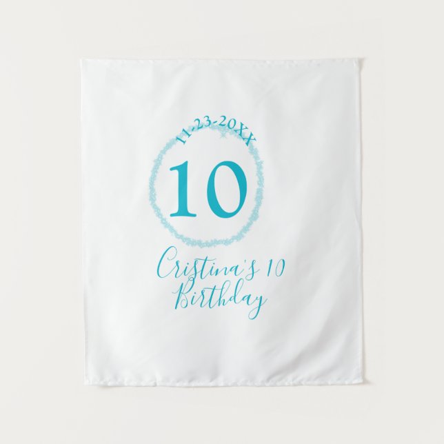 Tapiz Círculo turquesa. Brillo redondo cumpleaños 10 neg (Anverso)