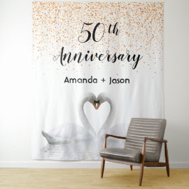 Tapiz Cisnes blancos de oro del 50 aniversario enamorado