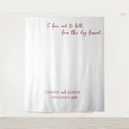 Tapiz Cita de Boda con Texto Rojo sobre Blanco