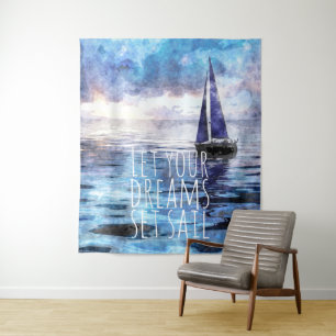 Tapiz Cita Inspiradora de Dream Sail Ocean Blue Sunset