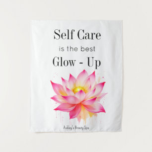 Tapiz Cita Motivacional de Autocuidado Rosa Blanco