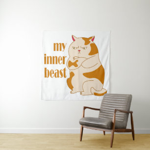 Tapiz Cita motivacional de gato gordo perezoso de mi bes