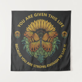 Tapiz Cita motivadora de girasol y mariposa